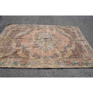 Alfombra clásica de lana turca Vintage Beige 5,8X8,9 pies, diseño de retales de tejido plano bohemio para sala de estar, pasillo, respaldo de látex, yute - Product Image 3