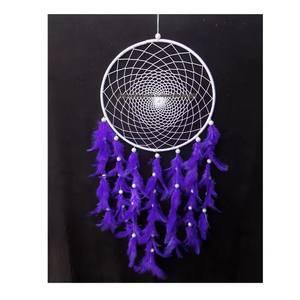 Attrape-rêve traditionnel fait à la main, en plumes violettes, perles blanches, pour décor de la salle Brd - Product Image 2
