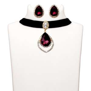 เครื่องประดับชุดเครื่องประดับที่ดีสีม่วงหินชุบทอง Choker สร้อยคอ1108715A - Product Image 1