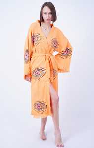 Manches longues Boho Beachwear Matin Robe Brodé Ethnique À La Main Solide Motif Kimono avec Sexy Evil Eye pour Festival Wear - Product Image 6