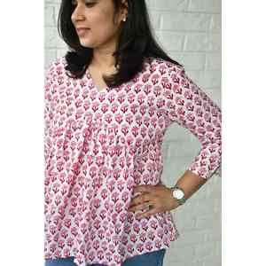 Top Corto de Algodón Popelina Rojo para Mujer, Estampado Floral, Logotipo Bordado a Mano, Ropa de Oficina y Casual, Talla XL - Product Image 3