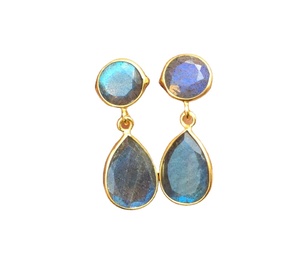 1 par de pendientes colgantes chapados en oro y plata 92,5 Vintage, labradorita Natural, pera de Fuego Azul, piedras preciosas redondas pulidas perfectamente - Product Image 1