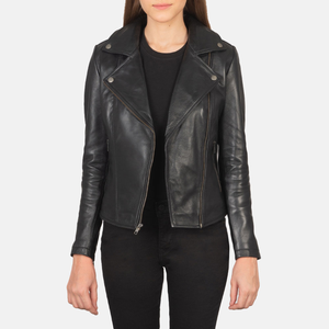 <b>Womens</b> Leather <b>Jacket</b> In Genuine Sheepskin High End Classic Moto Design With Stand Collar And Slim Sophisticated Silhouette - Product Image 3