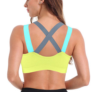 Wholesale Breathable Front Logo Women Sports Bra Yoga Cross <b>Back</b> Fitness <b>Padded</b> Customized Gym Sportswear Running Bra Deep - Product Image 2