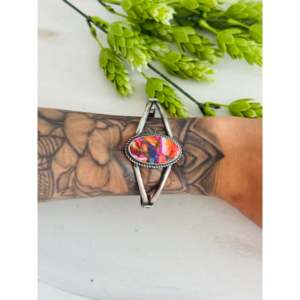 Navajo Handmade Mohave Turquoise & Sterling <b>Silver</b> Fashion <b>Cuff</b> <b>Bracelet</b> - Product Image 2