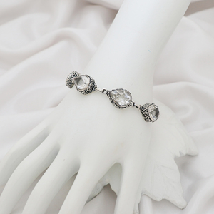 Healing Clear Crystal Quartz <b>Solid</b> 925 <b>Silver</b> Intricate Design Gorgeous <b>Bracelet</b> Bezel Set Women's Jewelry Everyday Wear - Product Image 2
