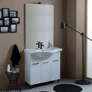85cm 3-<b>Door</b> White Bathroom Cabinet with Black Handles Sink & Ravenna <b>Mirror</b> for Export - Product Image 1