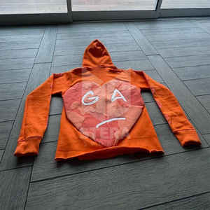 Sudadera con capucha de algodón pesado personalizada para hombre con estampado de hojaldre sin dobladillo, ropa de calle de invierno, Sudadera con capucha forrada de satén, estilo Hip Hop sólido - Product Image 2