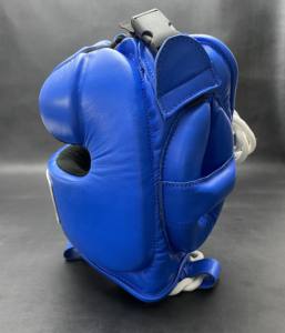 Protège-tête de boxe en cuir de haute qualité personnalisable avec fermeture à lacets pour l'entraînement de boxe et les arts martiaux-Bleu - Product Image 3