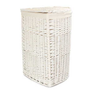 Double-Tier White Cotton Lined Laundry <b>Basket</b> PP and Fabric Storage Bins for Cleaning Foldable for <b>Bathroom</b> or Wardrobe Use - Product Image 4