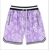 Pantalones Cortos Deportivos Transpirables de Cintura Media para Hombre, Tallas Grandes, con Estampado de Bandana, Tejido de Poliéster Sublimado, con Cordón Ajustable