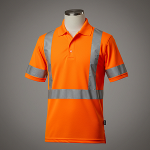 Polo de sécurité pour travailleurs de la construction haute visibilité Chemise de travail de protection en polyester industriel Caractéristiques fluorescentes - Product Image 4
