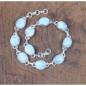 925 Sterling Silver Fine String <b>Bracelet</b> with Larimar <b>Gemstone</b> - Product Image 1