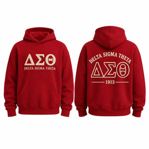 Delta Sigma Theta <b>Red</b> Hooded <b>Sweatshirt</b> Unisex Fleece Raglan Sleeve Front Back Print Casual Autumn Wear - Product Image 4