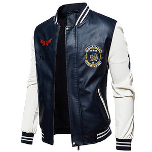 Chaqueta universitaria de piloto de cuero PU para hombre, abrigo de bombardero de béisbol universitario bordado de lujo para invierno, estilo informal, logotipo frontal - Product Image 6