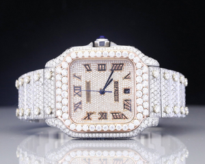 Haute Qualité De Luxe Analogique Jaune Moissanite Diamant Montre VVS Clarté Étanche 42mm Verre Cadran En Acier Inoxydable Glacé - Product Image 1