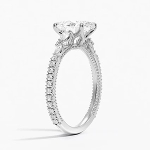 แหวนเพชรโมอิสซาไนต์ทรงรี VVS ทองคำขาว 14k หรูหรา ประดับเพชรแบบ Pave และลายดอกไม้ สวยงามจากซัพพลายเออร์อินเดีย - Product Image 4