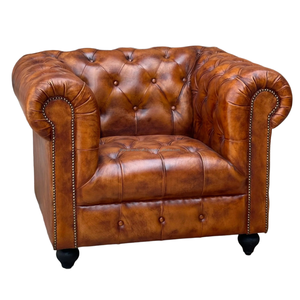 Leather Upholstered Chesterfield Wooden Arm Chair Durable Construction Eco-Friendly Comfortable Cushioning Timeless Bedroom - Product Image 2