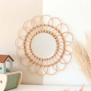 Espejo de pared de ratán decorativo-Marco floral para interiores modernos y rústicos Espejo de flor de ratán bohemio - Product Image 3