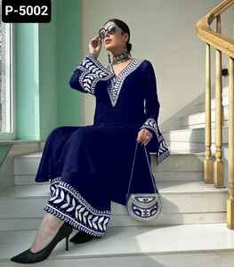 Traje étnico indio de imitación Georgette con cadena de trabajo Salwar Kameez con talla grande disponible para mujer Salwar Kameez Suit - Product Image 5