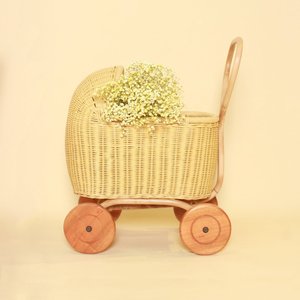 Jouets pour enfants en rotin naturel, poussettes pour poupées, chariot porte-bébé avec roues fabriqué au Vietnam - Product Image 2