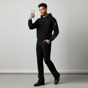 Custom 350 GSM Acid Wash Tracksuit Heavyweight <b>Hoodie</b> & Sweatpants Set with and Rhinestone Details Perfect For streetwear - Product Image 4