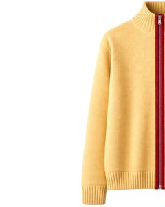 Suéter de Punto Acanalado Premium para Hombre, Chaqueta con Cierre, Cuello Alto Amarillo, Cárdigan de Invierno con Cierre Completo, Proveedor Mayorista OEM de Fábrica Extra - Product Image 3