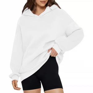 Custom Womens <b>Cropped</b> <b>Zip</b> <b>Up</b> Hoodie Oversized Pullover Hoodies Sweatshirts Cotton Hoodie Set Plus Size Wholesale - Product Image 3