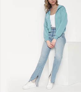 Sweat à capuche zippé décontracté pour femme Sweat à capuche à manches longues de couleur unie - Product Image 5