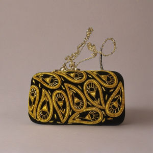Bolso de Mano Tipo Clutch para Mujer, Diseño Antiguo, Trabajo Zari Dorado, Cadenas Bohemias, Lujoso, Moderno, para Fiestas y Bodas, Venta al Por Mayor - Product Image 3