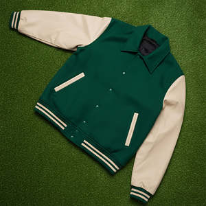 Chaqueta de Hombre con Cuello Alto, Estilo Universitario, Mangas de Cuero Bordadas, Impermeable, con Logotipo Frontal Personalizado - Product Image 5