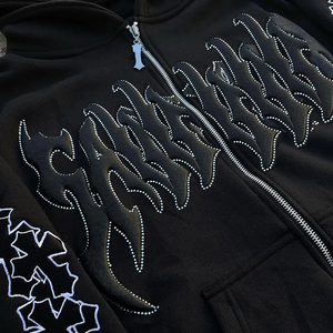 2024 vêtements de luxe personnalisé mode Streetwear surdimensionné recadrée ourlet brut Vintage sweats à capuche et survêtement ensemble coton pierre lavage à l'acide costume - Product Image 3