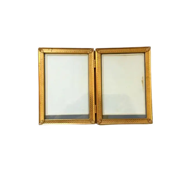 Stylish Glass Tabletop or Wall Hanging Double Picture Photo Frame Gold color finished Aluminium Home decorative Picture Frames