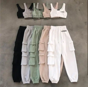 Conjunto de Joggers de Felpa de Algodón Cómodos para Mujer, con Logotipo Personalizado Bordado Vintage, de Alta Calidad, 2 Piezas, Top Corto y Pantalones con Botones de Encaje - Product Image 6