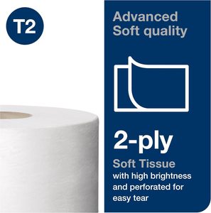Papel Higiénico Tork Advanced Mini Jumbo Roll T2, Blanco, 2 Capas, 751 Pies/Rollo, 12 Rollos/Caja (12024402) - Product Image 5