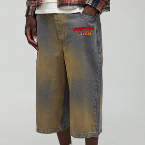 Venta al por mayor casual vintage lavado desteñido pantalones cortos de mezclilla de los hombres logotipo de la pantalla impresa personalizada de gran tamaño estilo holgado pantalones de mezclilla de los hombres - Product Image 1