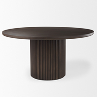 Table de salle à manger ronde en bois de manguier massif brun foncé, design cannelé, grains naturels, taille compacte parfaite pour la maison, la cuisine, le restaurant