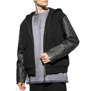 Breathable Custom Plain Good Quality Men Hoodies With <b>Leather</b> Sleeves 2024 Latest <b>Products</b> New Arrivals Men Hoodies - Product Image 4