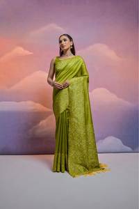 Vous cherchez la même couleur beau saree de créateur sur sari en soie banarasi de qualité supérieure avec pièce de chemisier non cousue - Product Image 3