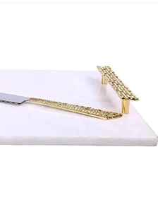 Plateau de service en marbre blanc de qualité supérieure fait à la main personnalisé Poignée en métal sculpté moderne Matériel en laiton Décoration d'intérieur - Ramadan Noël - Product Image 6
