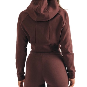 Wholesale Women's Long Sleeve Zip Hoodie Custom Logo <b>Winter</b> Crop <b>Top</b> Front Logo Gym Hooded 100% Cotton Windproof Breathable - Product Image 2