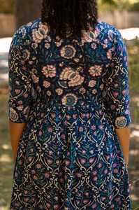 Robe en coton imprimé à la main Lulana, style bohème, décontractée, occasionnelle, vacances d'été, bleu marine, rose, pur coton - Product Image 2