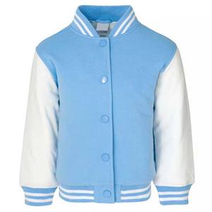 Veste universitaire à boutons, travail de patchwork personnalisé, vêtements de sport, veste universitaire de baseball pour hommes, laine bleu clair avec manches en cuir blanc - Product Image 1