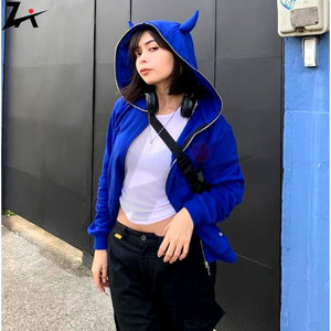 Sudadera con Capucha para Hombre, Estilo Hip Hop Gótico, Color Sólido 3D, Algodón Grueso, Cierre de Cremallera, Bordado 3D, Corte Holgado, Moda de Invierno - Product Image 2