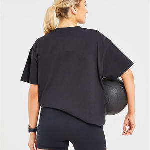 Camiseta de gran tamaño negra de alta calidad para mujer, camiseta de manga corta de diseñador súper suave y ligera, camiseta de entrenamiento de Yoga para gimnasio de ajuste relajado - Product Image 4