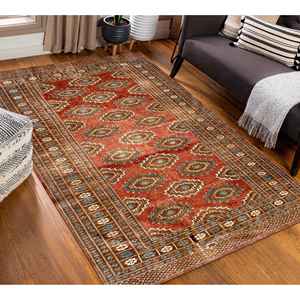 Alfombra Turca Roja: Patrón Tribal Azteca Geométrico, Alfombra Clásica Suave y Gruesa, Alfombra Suave No Tejida - Product Image 3