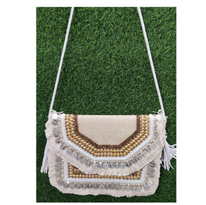 Bolso bandolera con cuentas bohemio hecho a mano de diseñador para mujer, estilo bohemio indio geométrico, estilo Hobo, bordado de noche - Product Image 6