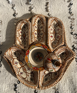 Khmisa ชุดทาปาสแบบจุ่มและชุดเสริฟ7ชิ้นชุดจานและจานโมร็อกโกทาสีด้วยมือสีน้ำตาล - Product Image 2