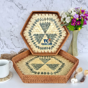 BANDEJAS DE TÉ DE MADRE DE PERLA únicas de Vietnam con borde de ratán para uso doméstico elegante y ocasiones especiales - Product Image 2