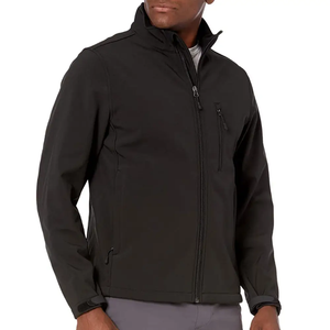 Veste softshell coupe-vent noire d'automne avec logo personnalisé pour hommes avec technique de broderie en serviette - Product Image 3
